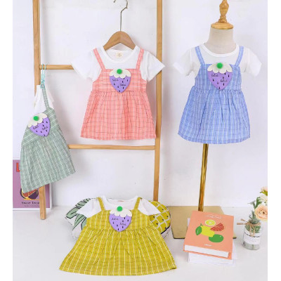 dress girls plaid strawberry pattern - dress anak perempuan (ONLY 2 PCS)